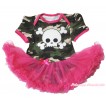 Halloween Camouflage Baby Bodysuit Hot Pink Pettiskirt & White Skeleton Print JS4724